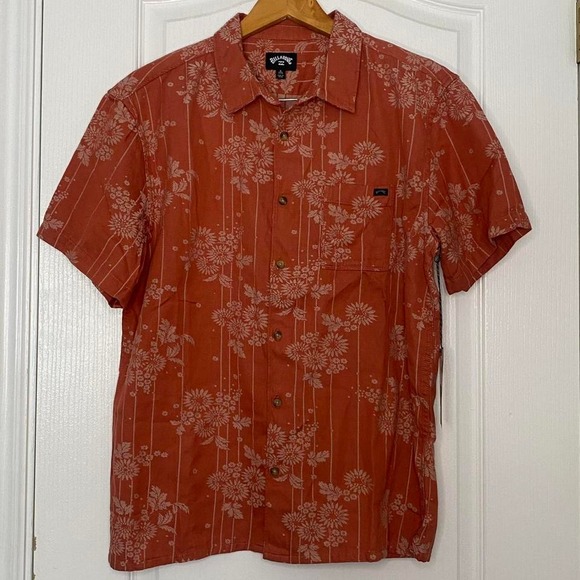 Billabong Orange and white‎ floral button-up shirt - Picture 1 of 4